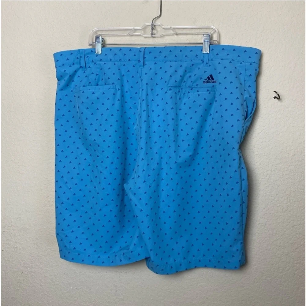 Adidas Light Blue Ultimate 365 Stretch Golf All Over Logo Print Golf Shorts 42”